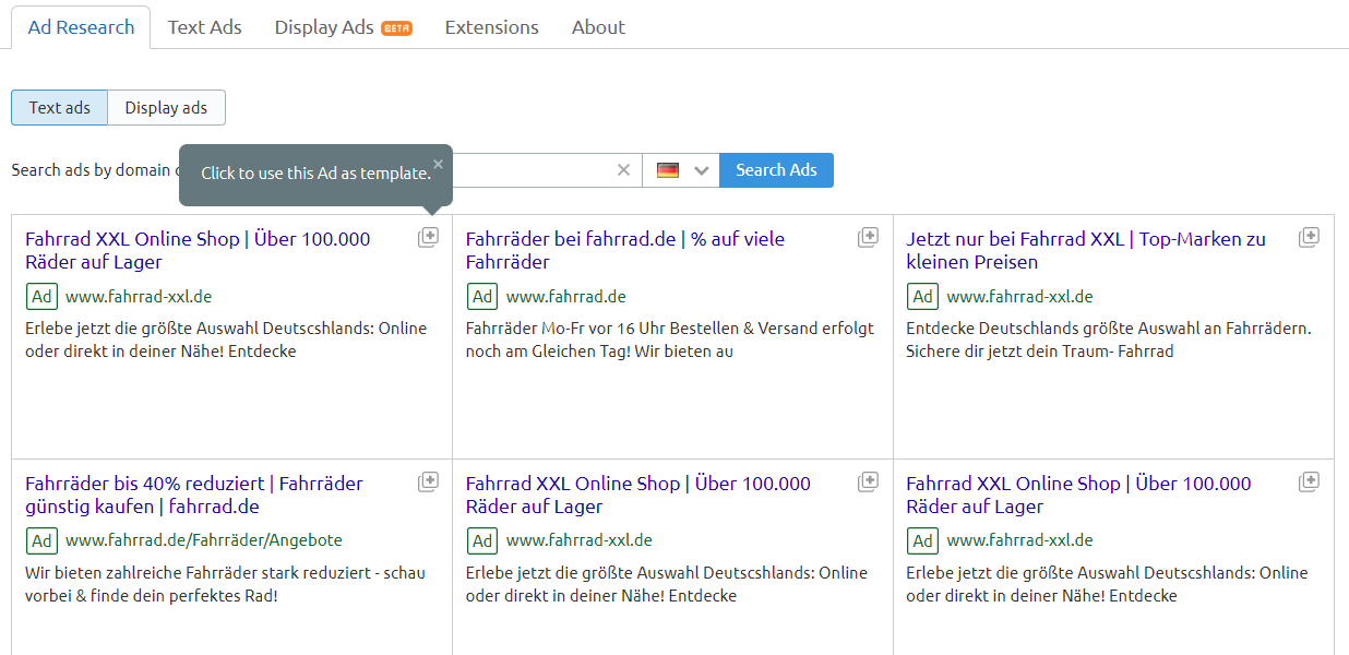 Ad Builder von SEMrush