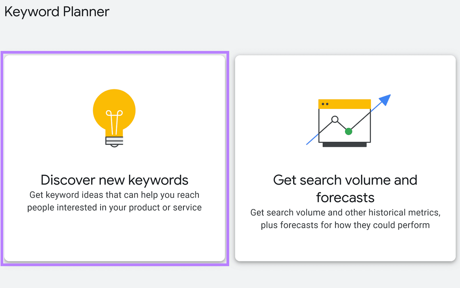 “Discover new keywords” option selected in Keyword Planner