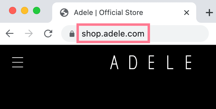 Adele’s online store built on a shop subdomain