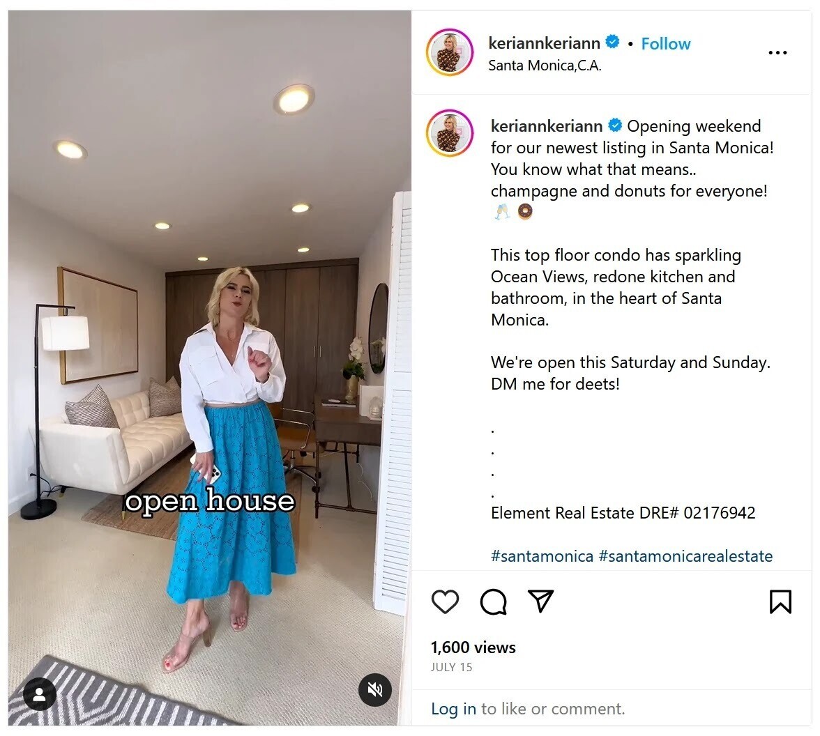 A video open house announcement on Instagram