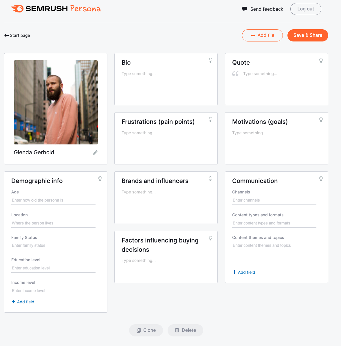 screenshot of the semrush persona tool