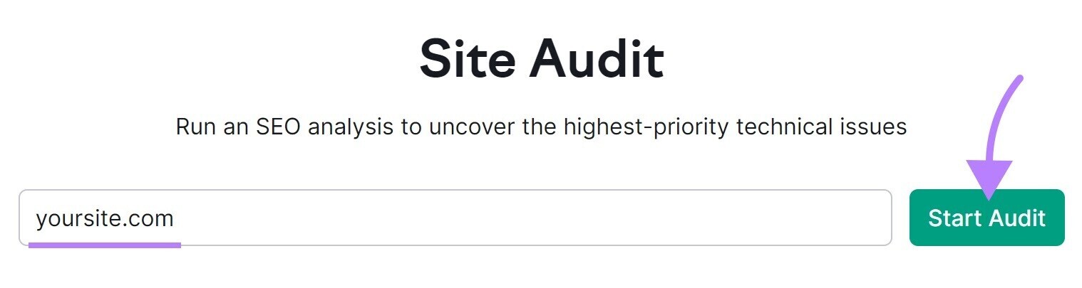 search for your website in the Site Audit tool