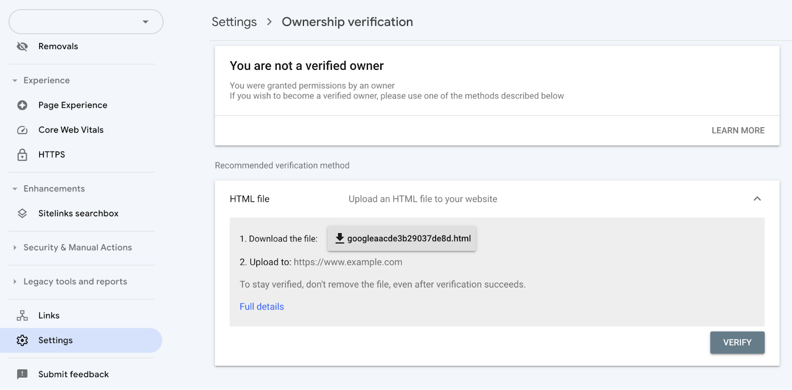 Ownership verification conception  successful  GSC