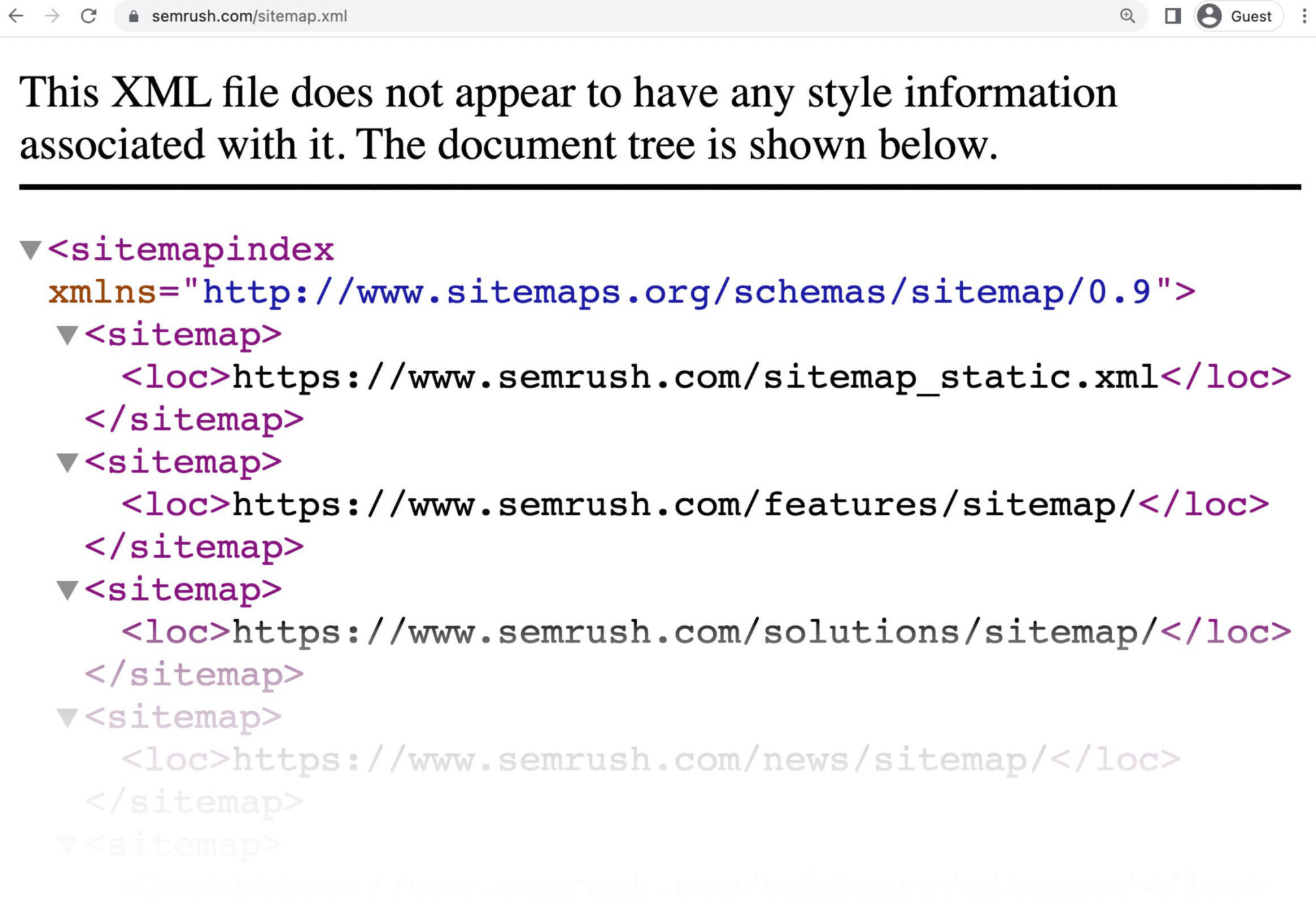 Semrush's sitemap