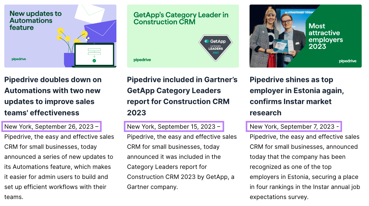 Pipedrive's press releases with New York location