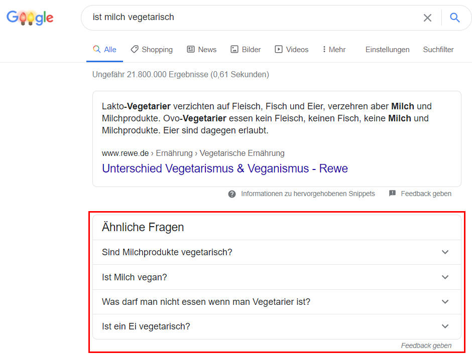 SERP-Funktion Ähnliche Fragen