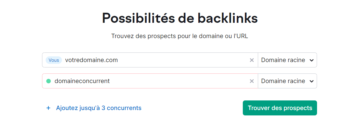 Champs de saisie de Possibilités de backlinks