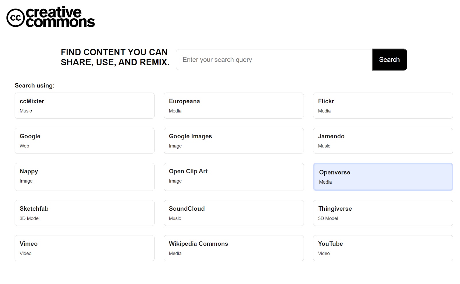 Creative Commons search engine