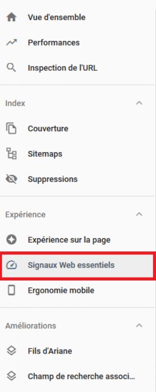 Google Search Console, Signaux Web essentiels