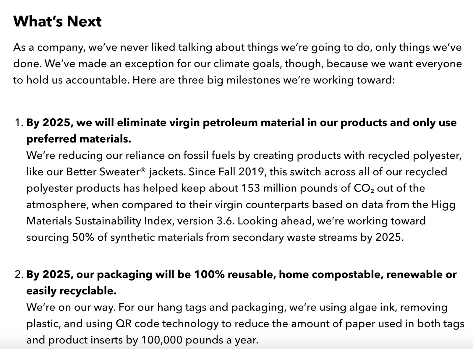 A section of Patagonia's environmental responsibility programs page