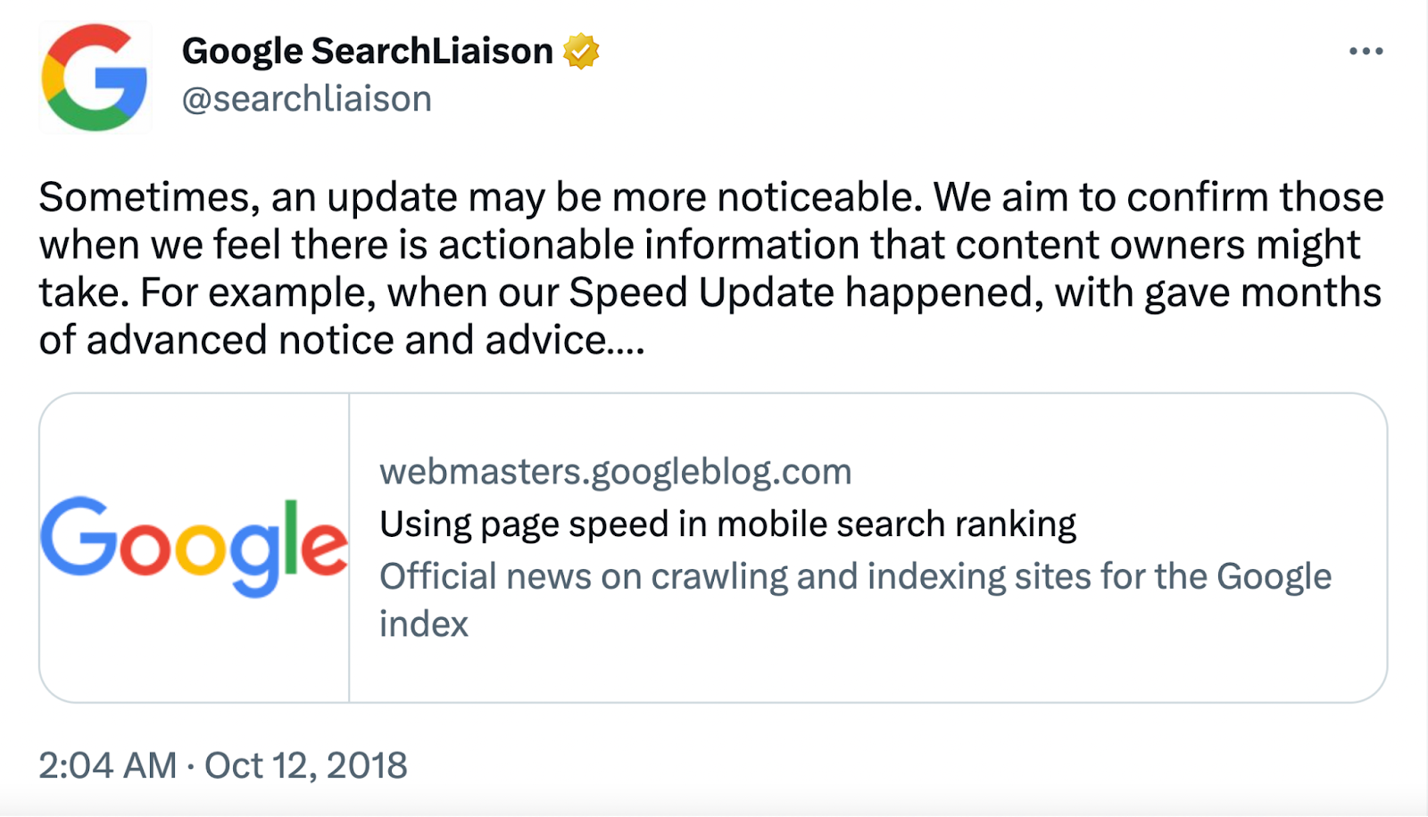 Google Search Liaison announcement