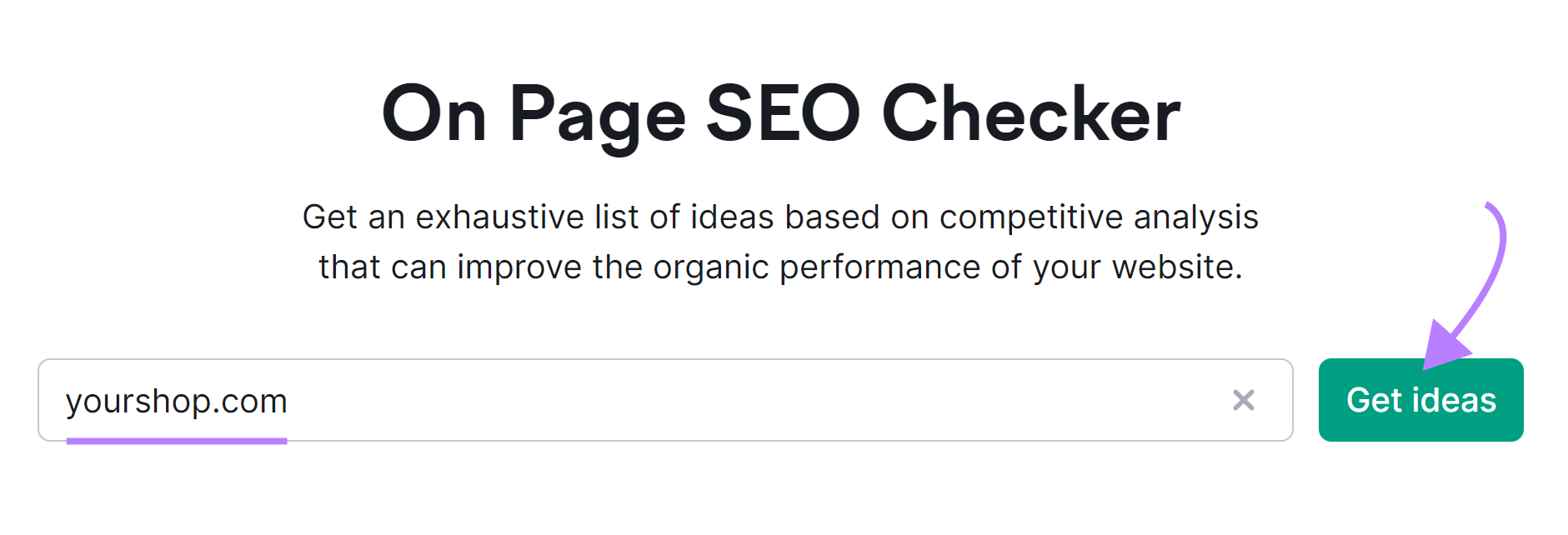 On Page SEO Checker with "yourshop.com" successful  the domain field