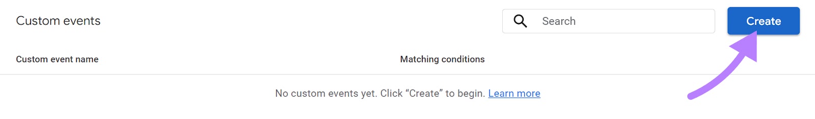 "Create" ،on in Google Analytics