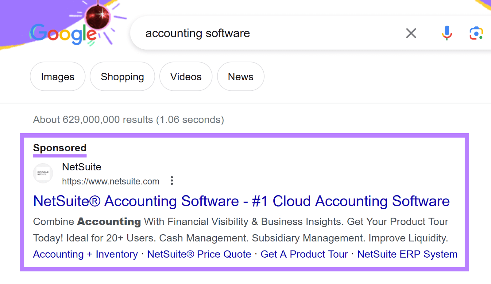 a paid search ad for NetSuite’s accounting software