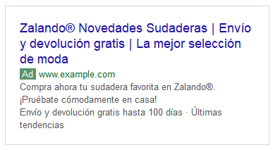 Ejemplo de anuncio para la búsqueda "sudaderas" - Campañas de Google Ads