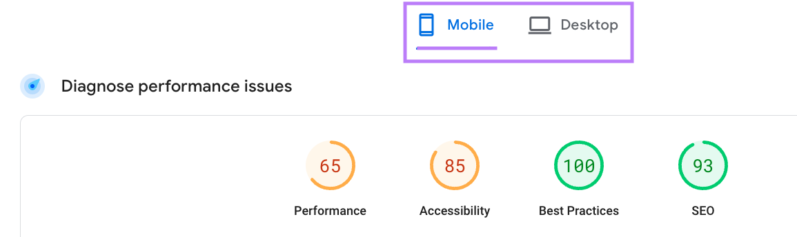 "Mobile" and "Desktop" tabs highlighted