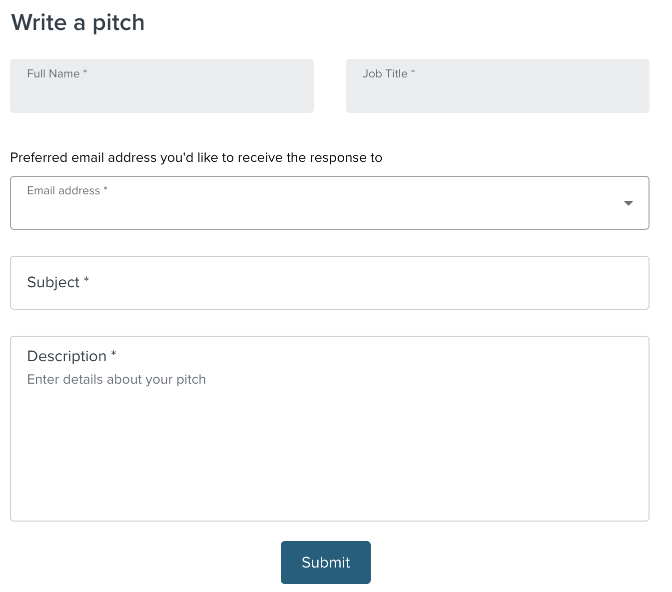 "Write a pitch" page in Connectively