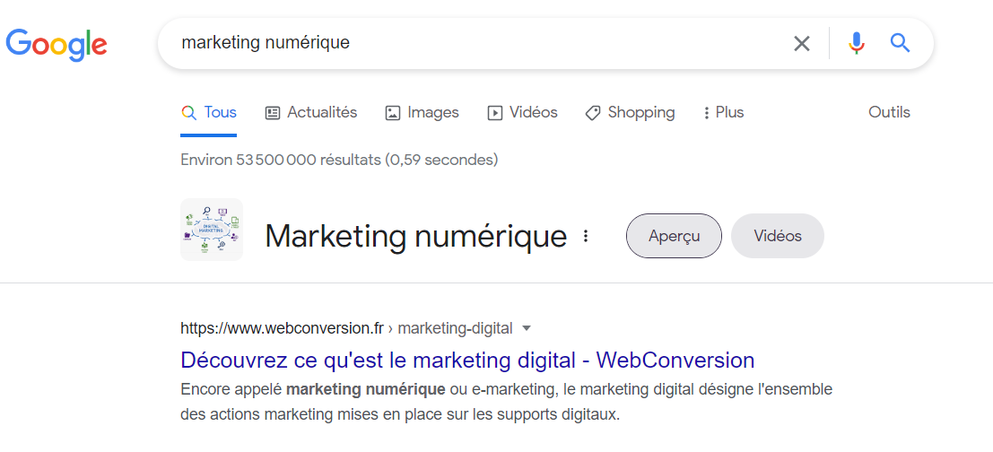 Featured snippet, exemple pour une définition