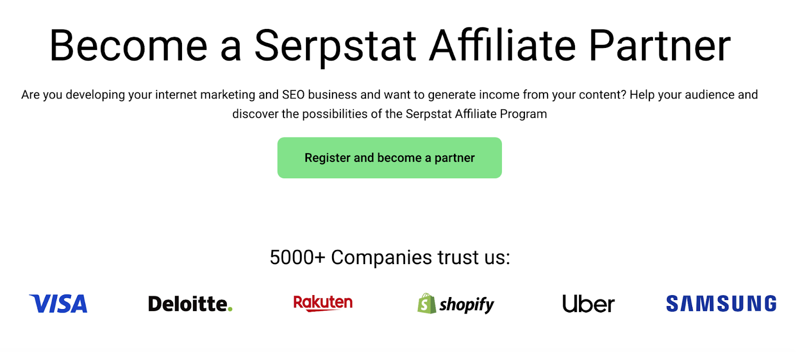 "Become a Serpstat Affiliate Partner" section of the page