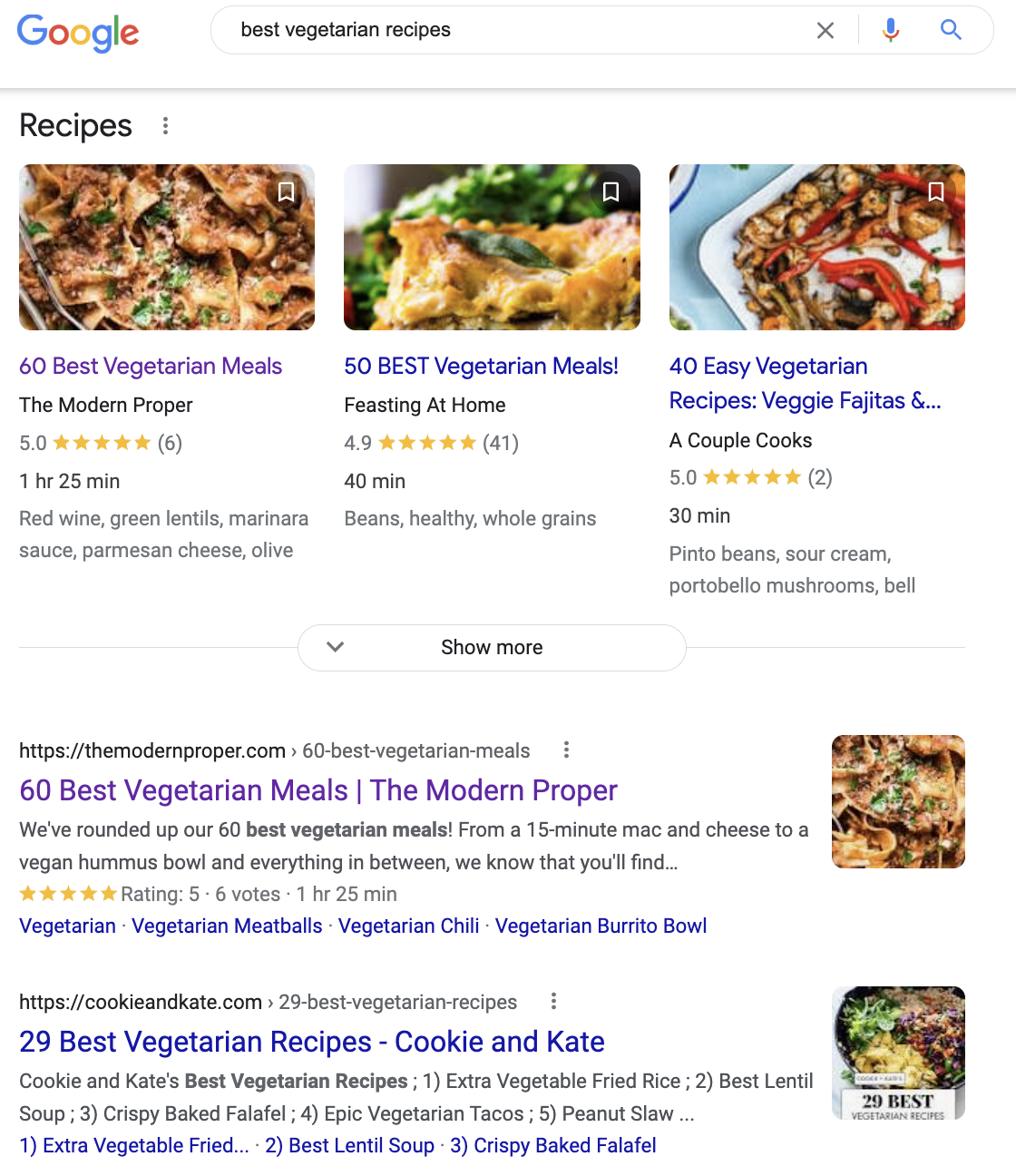 best vegetarian recipes serp