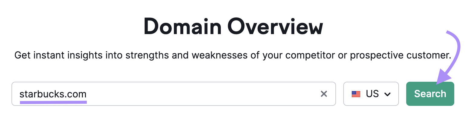search for "starbucks.com" in the US in Domain Overview tool