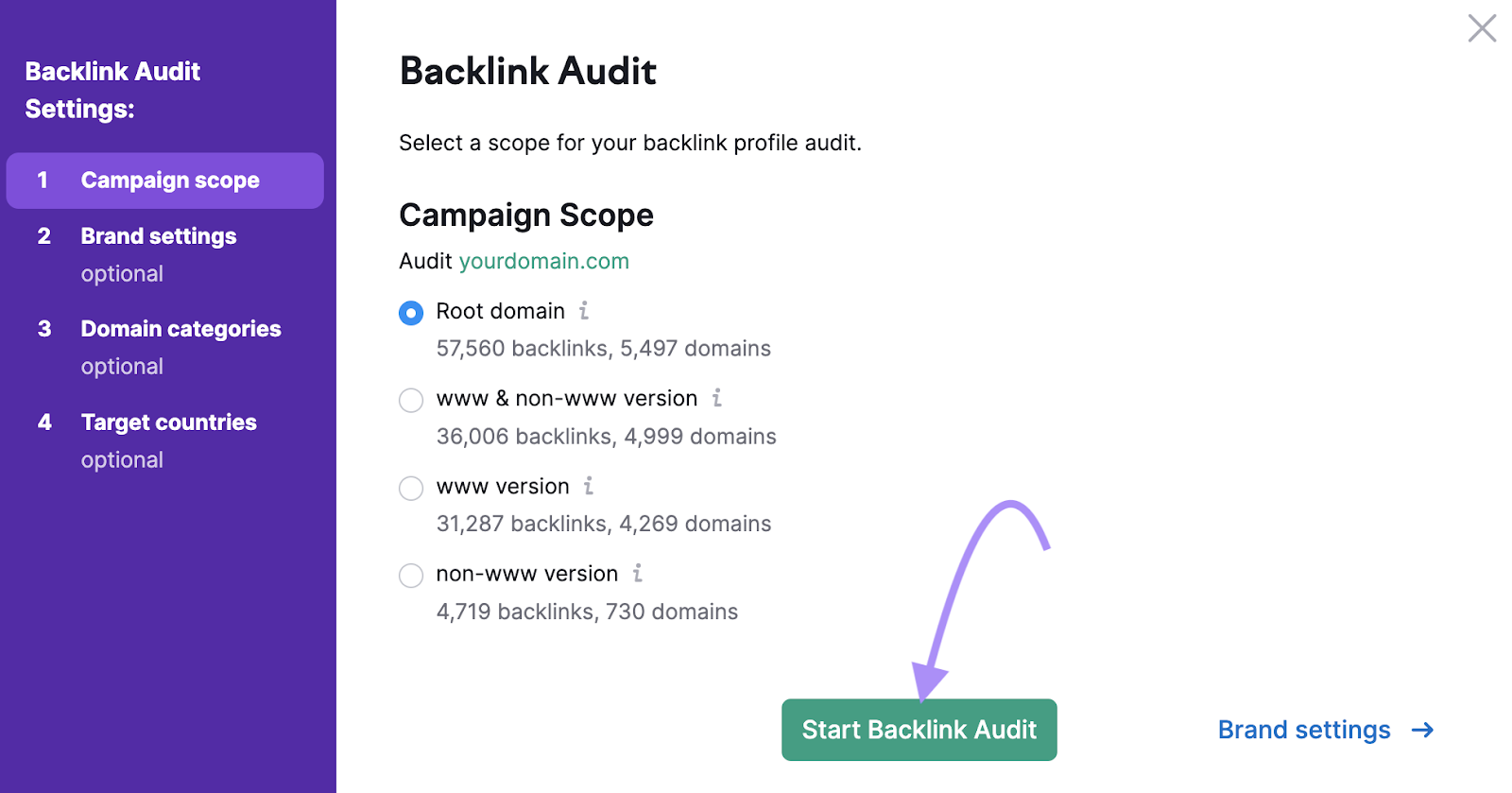 "Campaign Score" section of Backlink Audit Settings