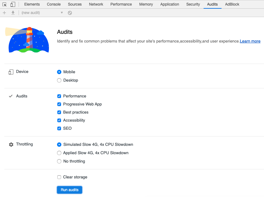 identify technical seo issues on your site using diagnosis tool of lighthouse integrated into your browser