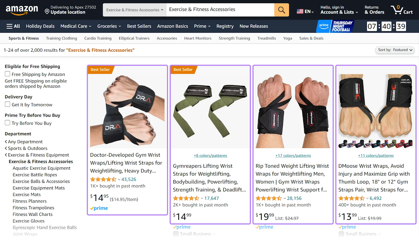 Amazon's page with four product listings highlighted