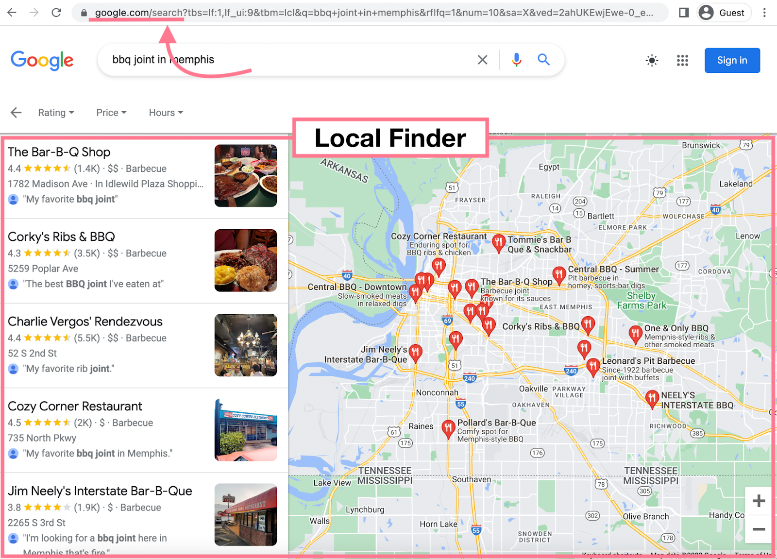 Local finder in Google