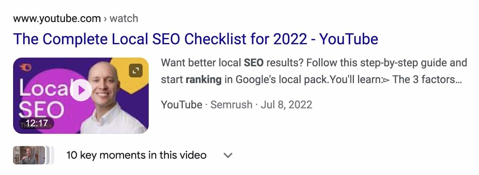 content with video in SERP