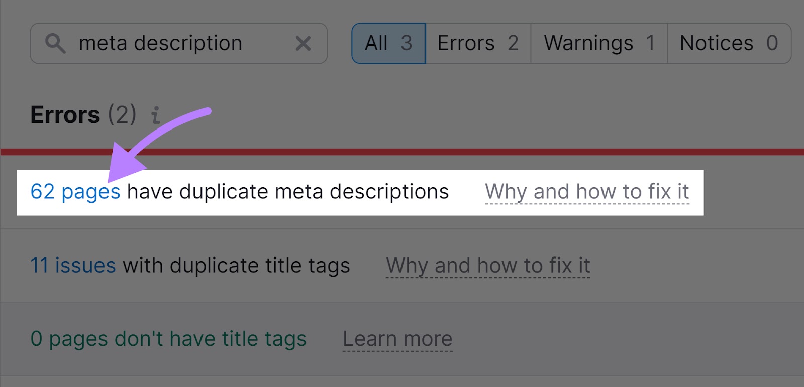 "62 pages have duplicate meta descriptions” error