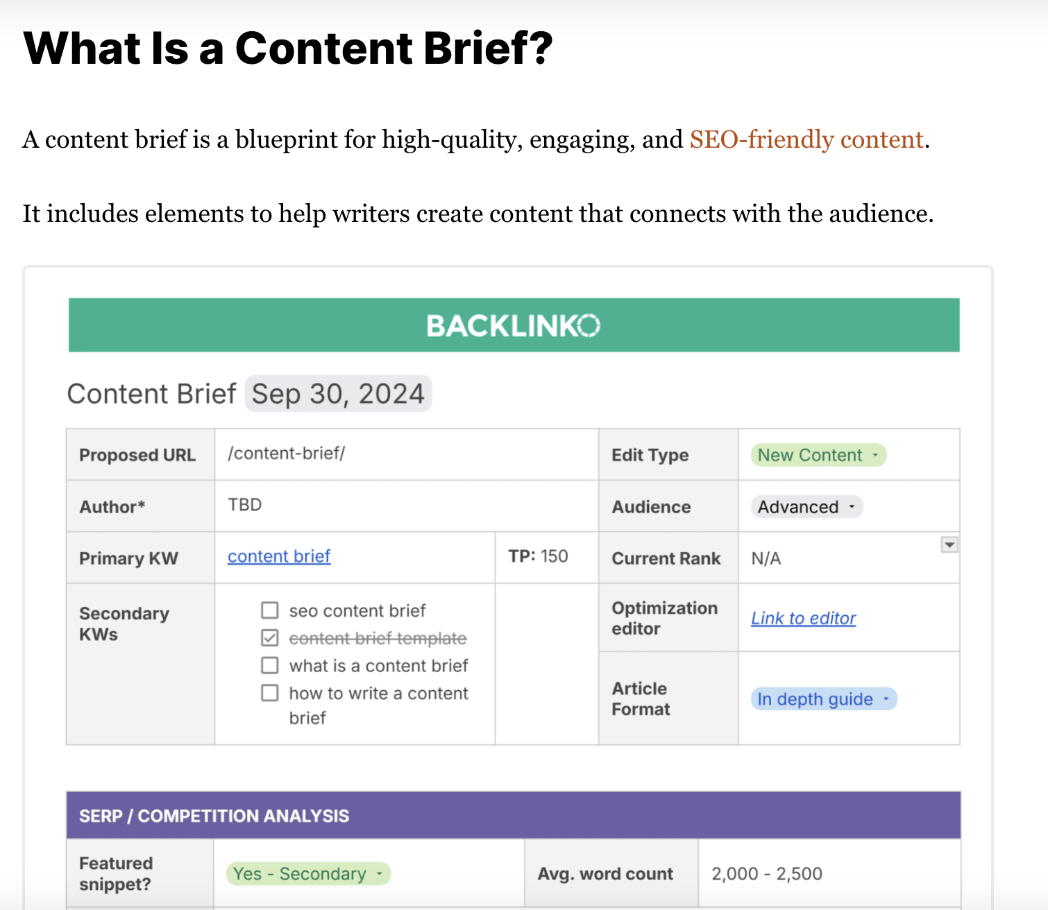 What is simply a contented brief? Original information example