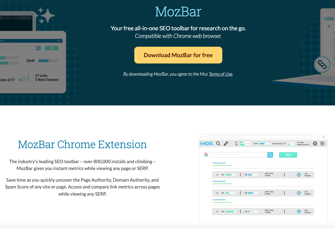 MozBar's landing page