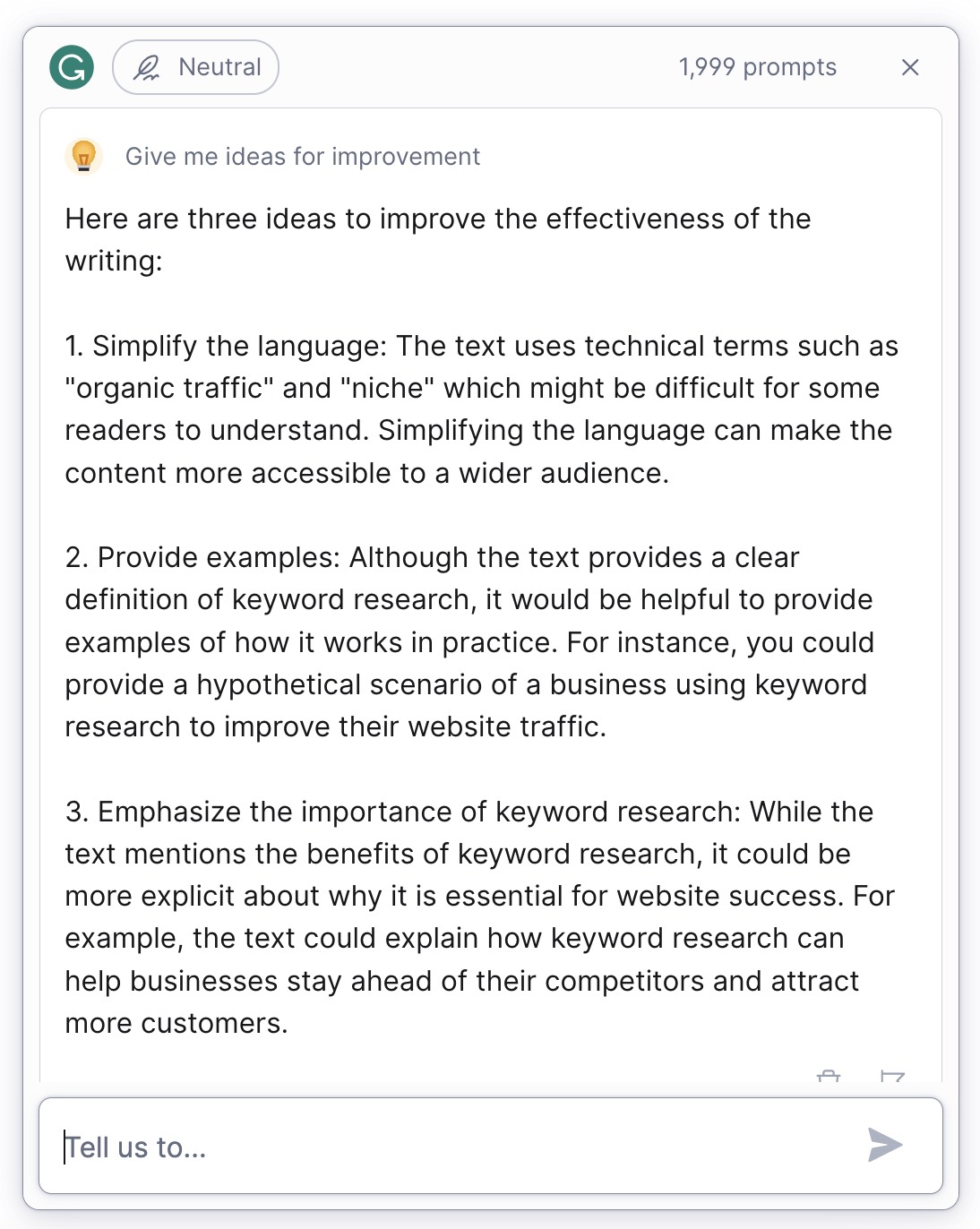 GrammarlyGO ideas to improve the effectiveness of the writing