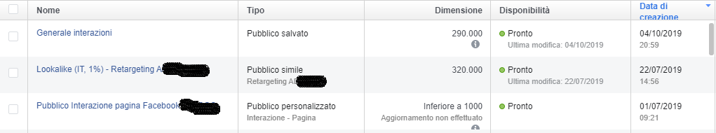 pubblici personalizzati Facebook