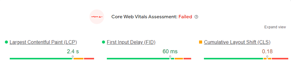 PageSpeed Insights's "Core Web Vitals Assessment"
