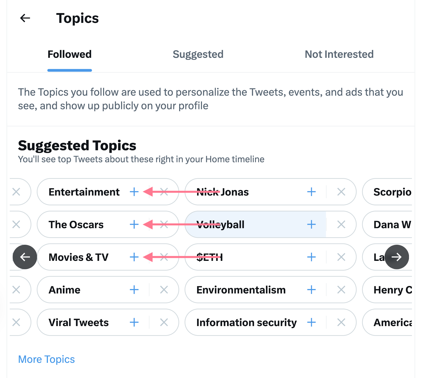 add topics you are interested in on twitter