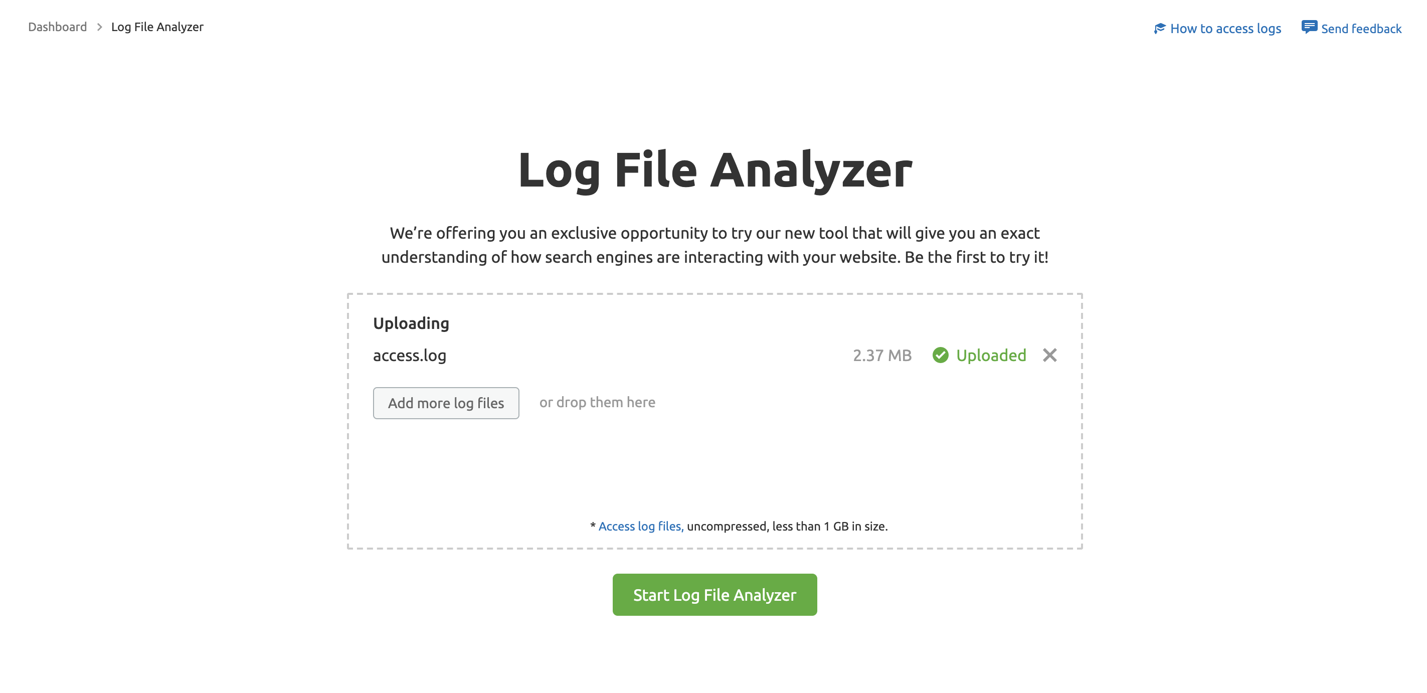 start log file analyzer