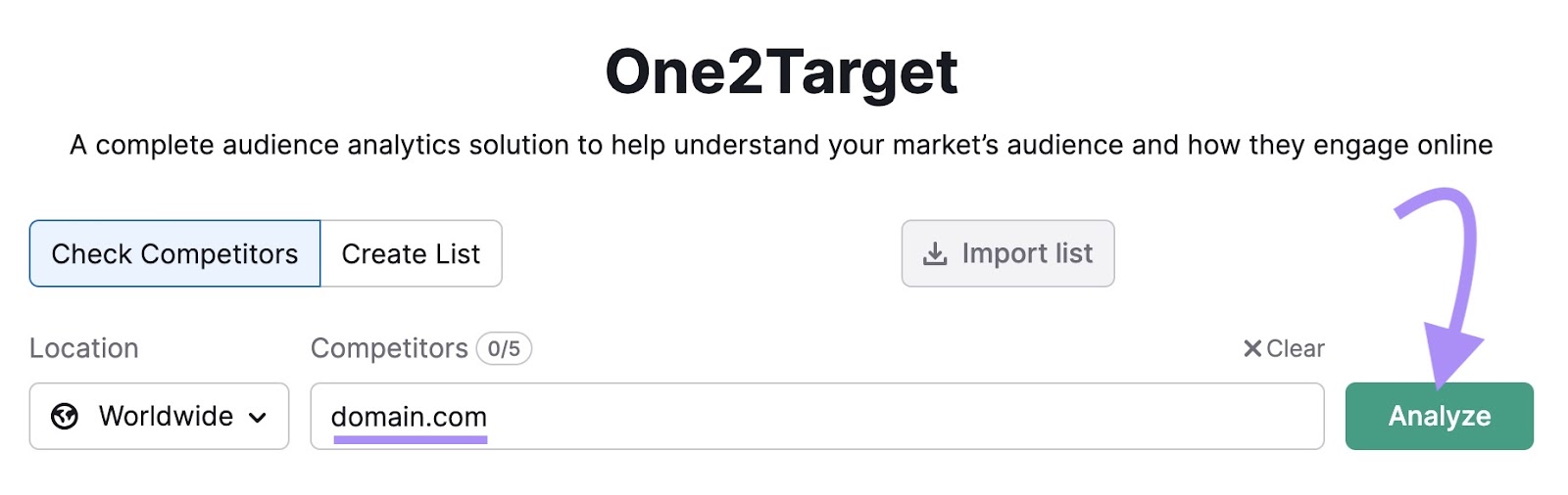 Search bar within the One2Target tool.