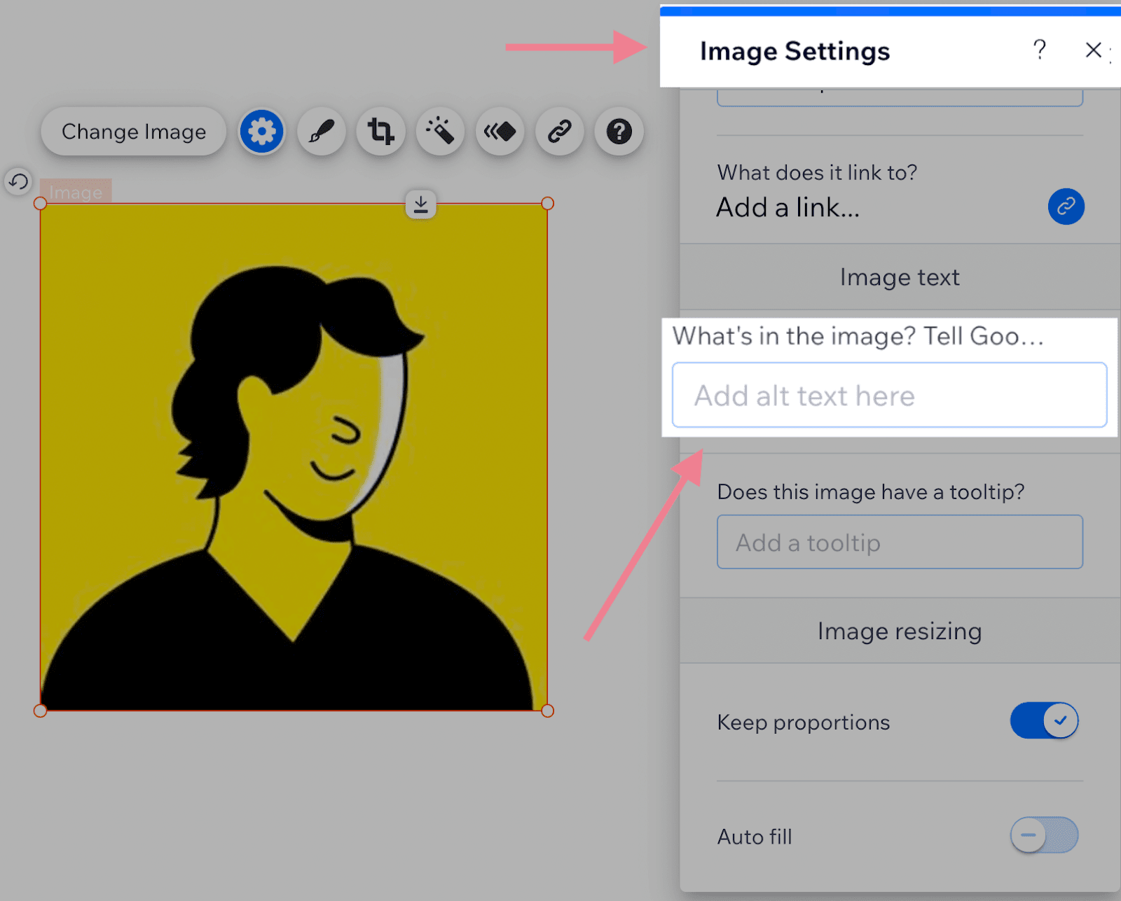 Add alt text in Wix image settings
