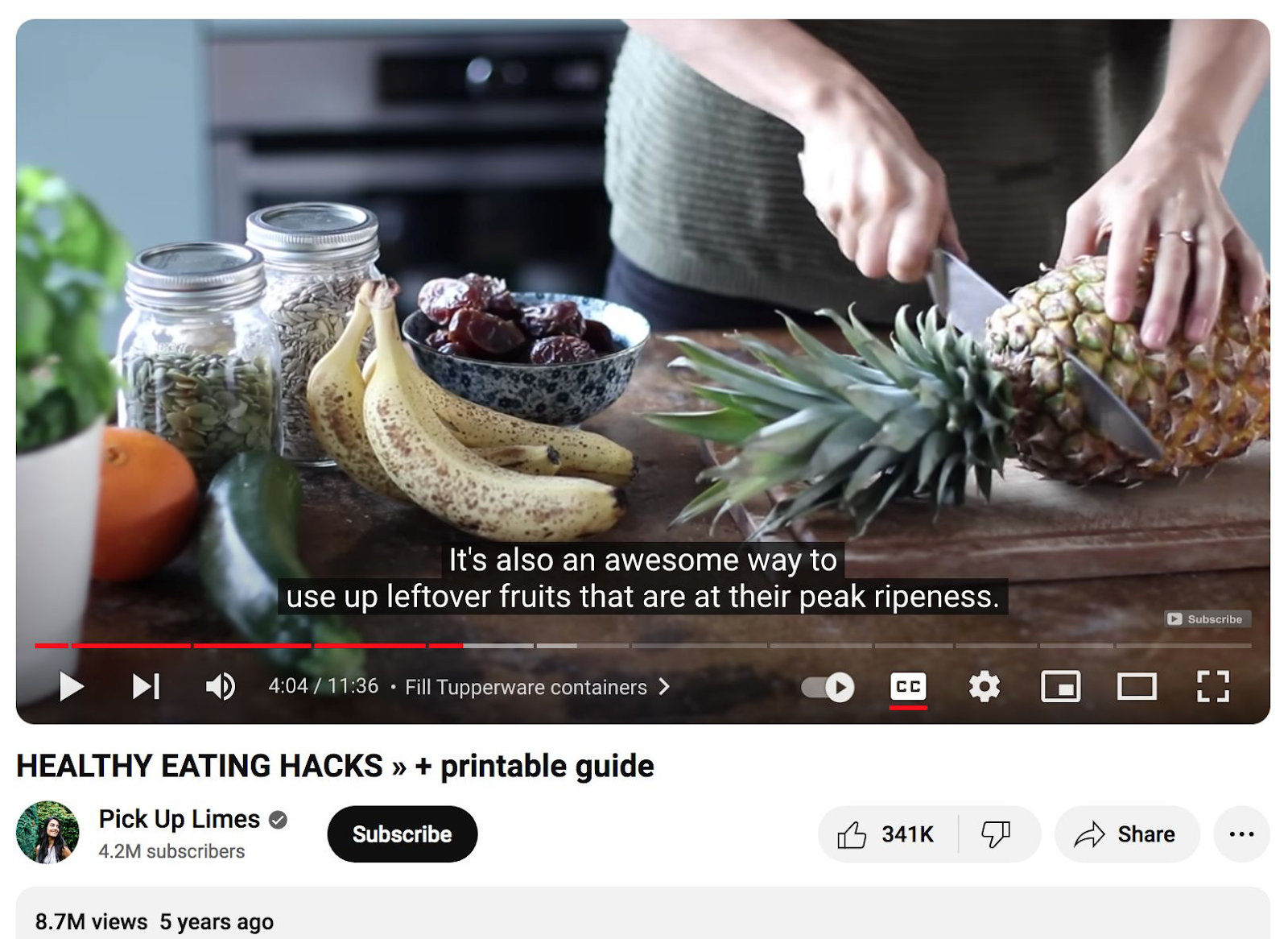 Pick Up Limes's YouTube video on healthy eating hacks