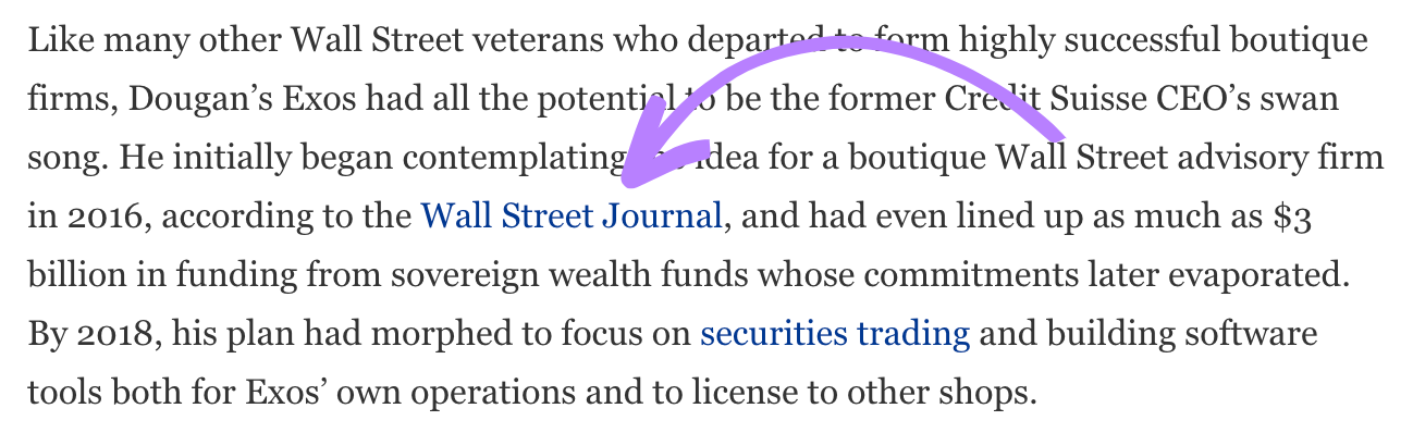 a backlink from Forbes pointing to the Wall Street Journal
