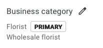 Business category shows "Florist" as primary and "Wholesale Florist" as an additional category