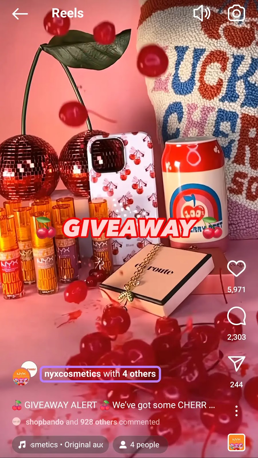 NYX Cosmetics Instagram reel featuring a giveaway with other brands