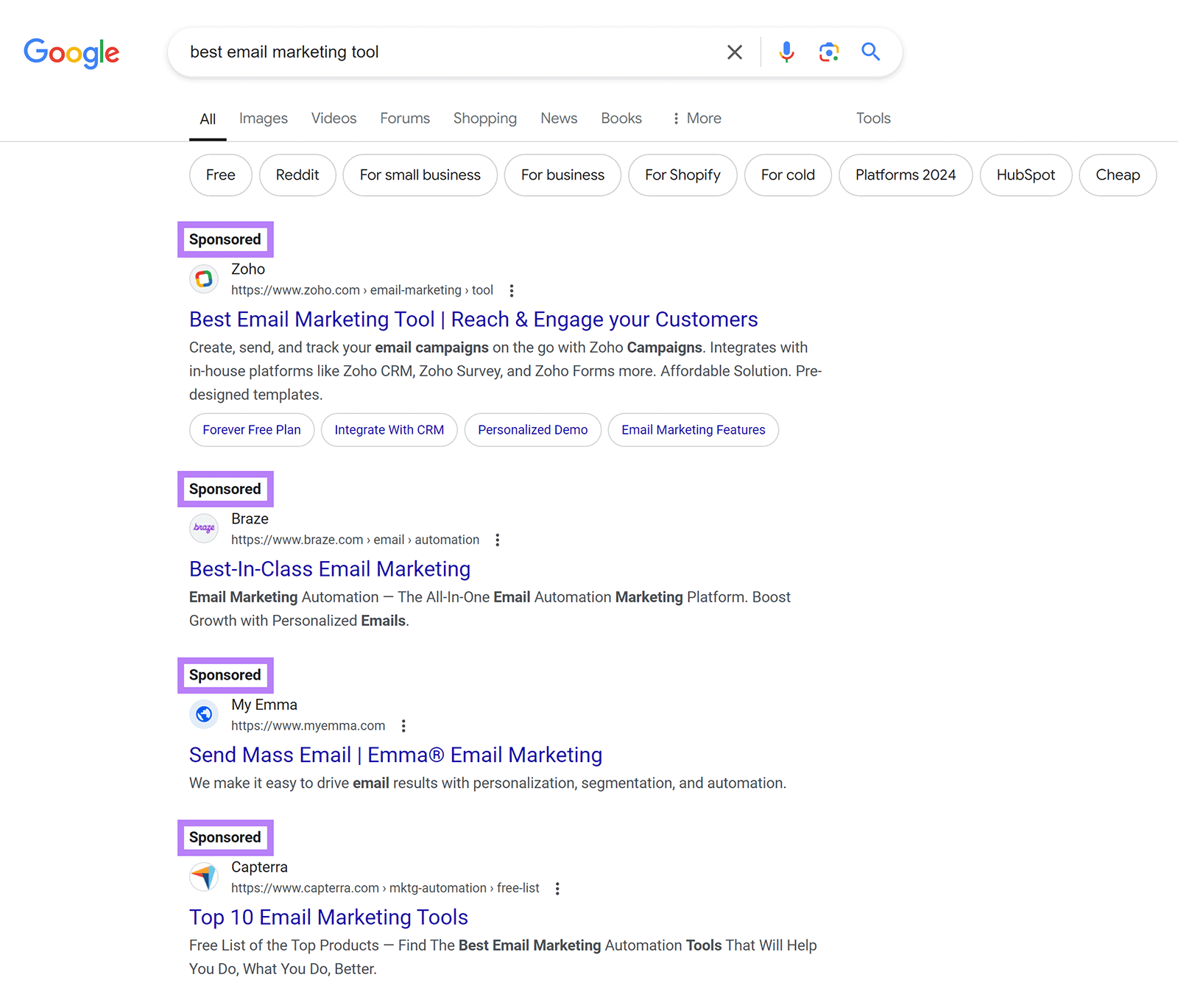 Sponsored labels highlighted on top of Google Ads results