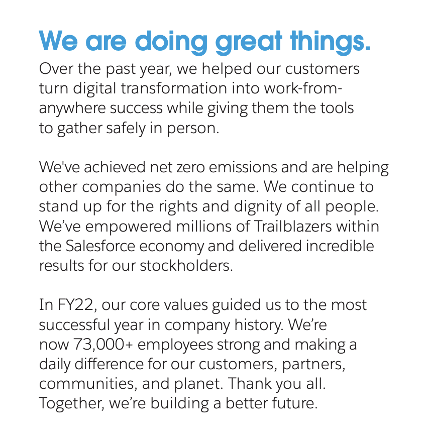 Salesforce annual report tone of voice