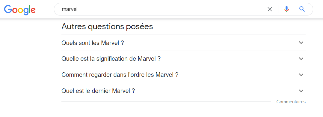 Autres questions posées, Google