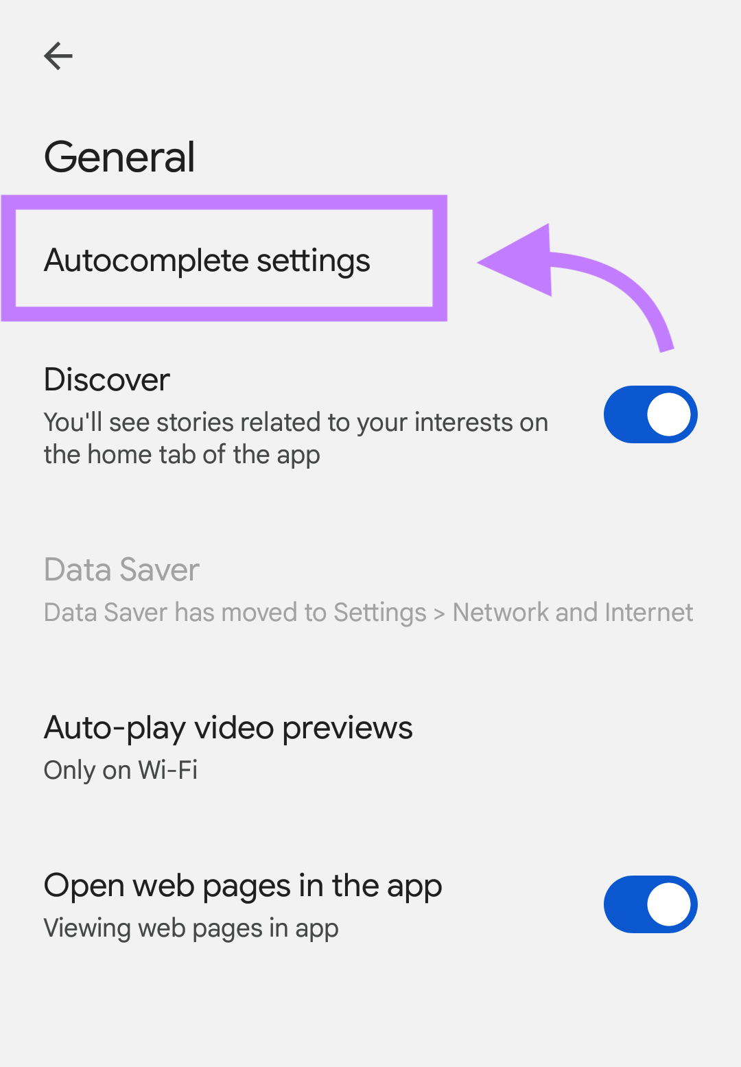 "Autocomplete settings” for Android devices
