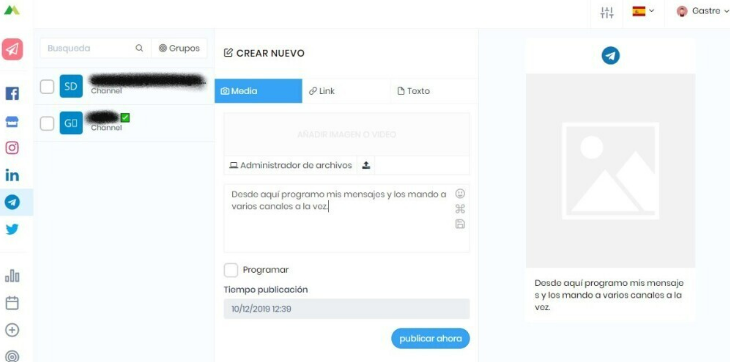 herramienta de planificación mensual de mensajes Telegram