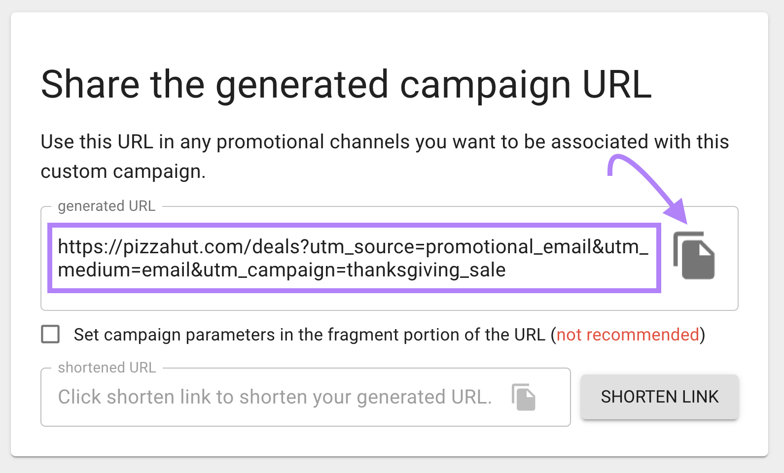 A generated campaign URL field